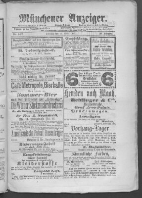 Münchener Anzeiger (Münchner neueste Nachrichten) Dienstag 17. April 1877