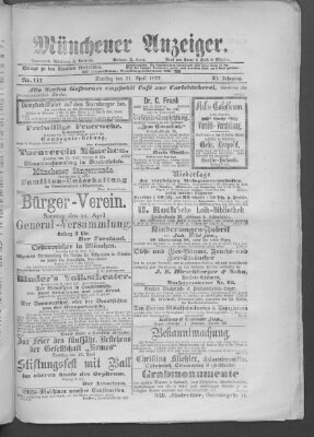 Münchener Anzeiger (Münchner neueste Nachrichten) Samstag 21. April 1877