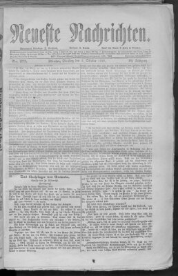 Neueste Nachrichten (Münchner neueste Nachrichten) Dienstag 3. Oktober 1876