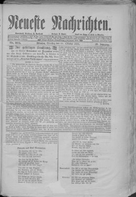 Neueste Nachrichten (Münchner neueste Nachrichten) Dienstag 31. Oktober 1876