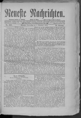 Neueste Nachrichten (Münchner neueste Nachrichten) Donnerstag 2. November 1876