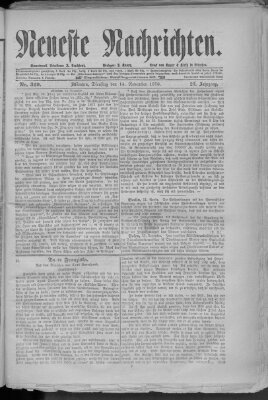 Neueste Nachrichten (Münchner neueste Nachrichten) Dienstag 14. November 1876