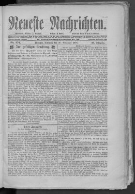 Neueste Nachrichten (Münchner neueste Nachrichten) Mittwoch 29. November 1876