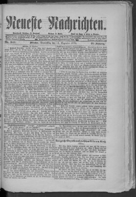 Neueste Nachrichten (Münchner neueste Nachrichten) Donnerstag 14. Dezember 1876