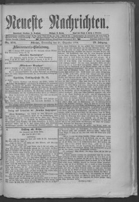 Neueste Nachrichten (Münchner neueste Nachrichten) Donnerstag 21. Dezember 1876