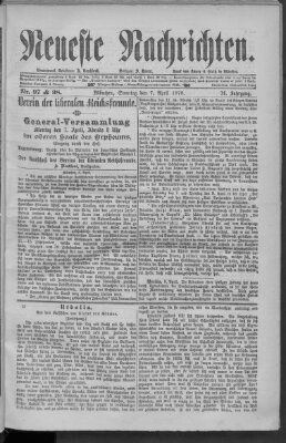 Neueste Nachrichten (Münchner neueste Nachrichten) Sonntag 7. April 1878