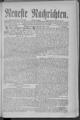 Neueste Nachrichten (Münchner neueste Nachrichten) Sonntag 28. April 1878