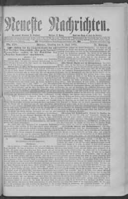 Neueste Nachrichten (Münchner neueste Nachrichten) Samstag 8. Juni 1878