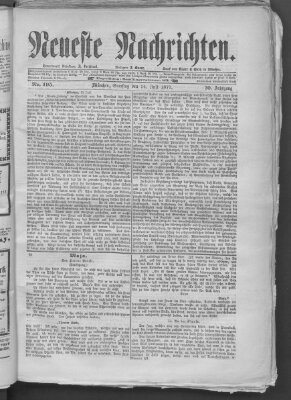 Neueste Nachrichten (Münchner neueste Nachrichten) Samstag 14. Juli 1877