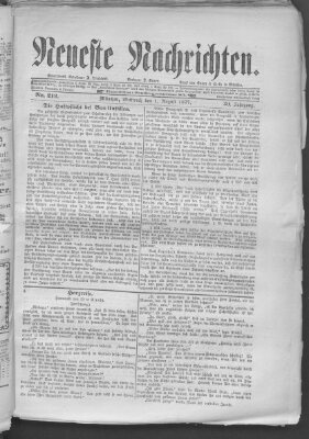 Neueste Nachrichten (Münchner neueste Nachrichten) Mittwoch 1. August 1877