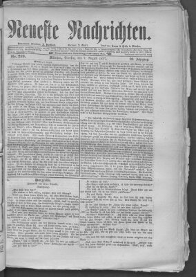 Neueste Nachrichten (Münchner neueste Nachrichten) Dienstag 7. August 1877