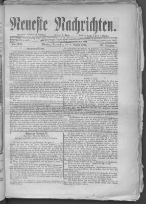 Neueste Nachrichten (Münchner neueste Nachrichten) Donnerstag 9. August 1877