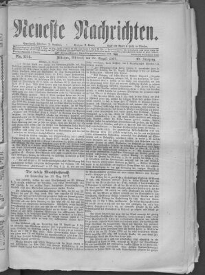 Neueste Nachrichten (Münchner neueste Nachrichten) Mittwoch 22. August 1877