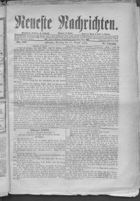 Neueste Nachrichten (Münchner neueste Nachrichten) Samstag 25. August 1877