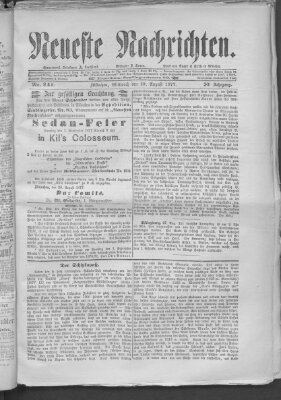 Neueste Nachrichten (Münchner neueste Nachrichten) Mittwoch 29. August 1877