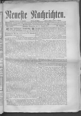 Neueste Nachrichten (Münchner neueste Nachrichten) Donnerstag 30. August 1877