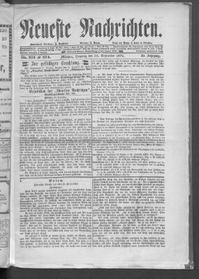 Neueste Nachrichten (Münchner neueste Nachrichten) Sonntag 30. September 1877