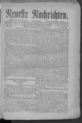 Neueste Nachrichten (Münchner neueste Nachrichten) Dienstag 15. Januar 1878