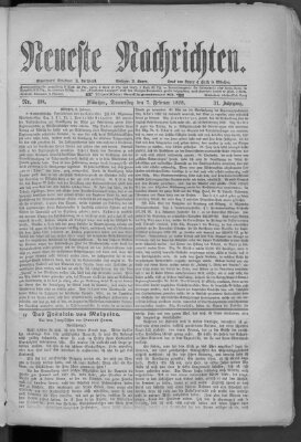 Neueste Nachrichten (Münchner neueste Nachrichten) Donnerstag 7. Februar 1878