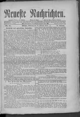 Neueste Nachrichten (Münchner neueste Nachrichten) Mittwoch 27. Februar 1878