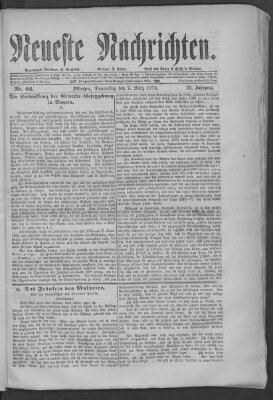 Neueste Nachrichten (Münchner neueste Nachrichten) Donnerstag 7. März 1878