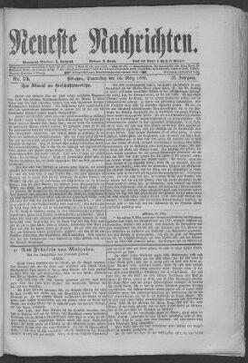 Neueste Nachrichten (Münchner neueste Nachrichten) Donnerstag 14. März 1878