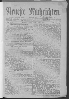 Neueste Nachrichten (Münchner neueste Nachrichten) Dienstag 1. Oktober 1878