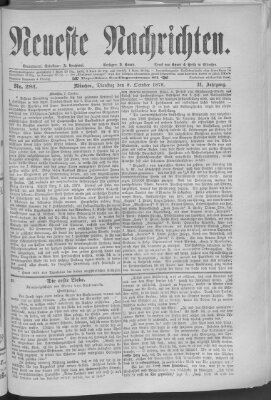 Neueste Nachrichten (Münchner neueste Nachrichten) Dienstag 8. Oktober 1878