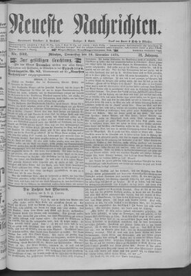 Neueste Nachrichten (Münchner neueste Nachrichten) Donnerstag 28. November 1878