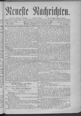 Neueste Nachrichten (Münchner neueste Nachrichten) Samstag 7. Dezember 1878