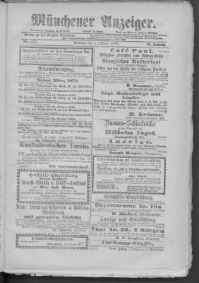 Münchener Anzeiger (Münchner neueste Nachrichten) Mittwoch 2. Oktober 1878