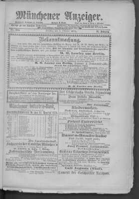 Münchener Anzeiger (Münchner neueste Nachrichten) Dienstag 8. Oktober 1878