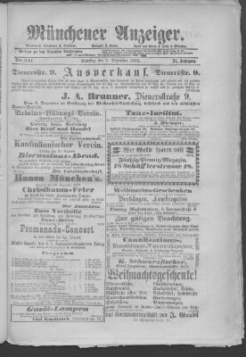 Münchener Anzeiger (Münchner neueste Nachrichten) Samstag 7. Dezember 1878