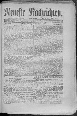 Neueste Nachrichten (Münchner neueste Nachrichten) Donnerstag 18. Oktober 1877