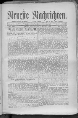 Neueste Nachrichten (Münchner neueste Nachrichten) Donnerstag 1. November 1877