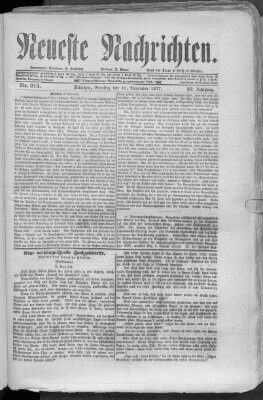 Neueste Nachrichten (Münchner neueste Nachrichten) Samstag 10. November 1877