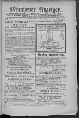 Münchener Anzeiger (Münchner neueste Nachrichten) Donnerstag 10. Januar 1878