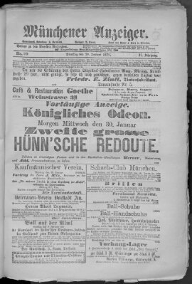 Münchener Anzeiger (Münchner neueste Nachrichten) Dienstag 29. Januar 1878