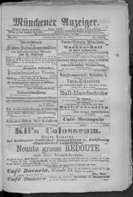 Münchener Anzeiger (Münchner neueste Nachrichten) Samstag 9. Februar 1878