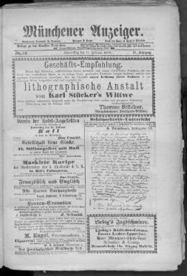 Münchener Anzeiger (Münchner neueste Nachrichten) Donnerstag 21. Februar 1878