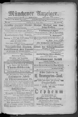 Münchener Anzeiger (Münchner neueste Nachrichten) Samstag 9. März 1878