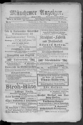 Münchener Anzeiger (Münchner neueste Nachrichten) Dienstag 12. März 1878