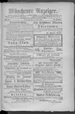 Münchener Anzeiger (Münchner neueste Nachrichten) Donnerstag 18. April 1878