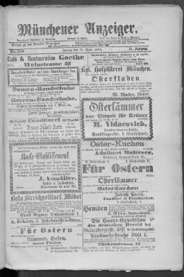 Münchener Anzeiger (Münchner neueste Nachrichten) Freitag 19. April 1878