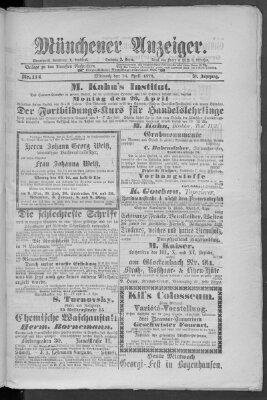 Münchener Anzeiger (Münchner neueste Nachrichten) Mittwoch 24. April 1878