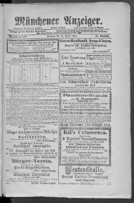 Münchener Anzeiger (Münchner neueste Nachrichten) Sonntag 28. April 1878