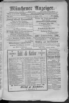 Münchener Anzeiger (Münchner neueste Nachrichten) Dienstag 16. Oktober 1877