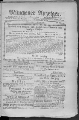 Münchener Anzeiger (Münchner neueste Nachrichten) Mittwoch 17. Oktober 1877