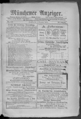 Münchener Anzeiger (Münchner neueste Nachrichten) Samstag 1. Dezember 1877