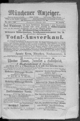 Münchener Anzeiger (Münchner neueste Nachrichten) Sonntag 2. Dezember 1877